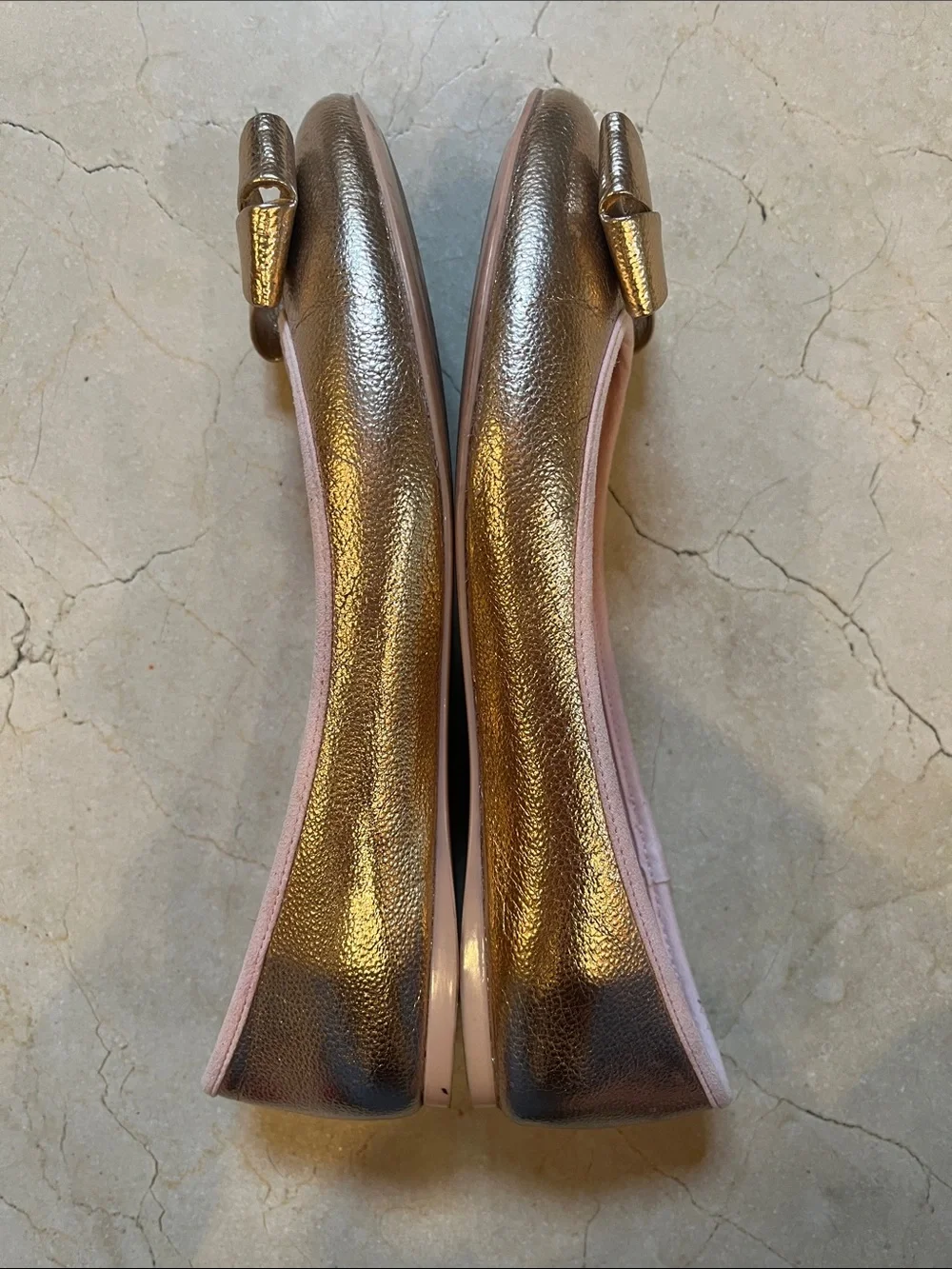 Ted Baker Metallic Rose Gold Bow Ballet Flats with Pink Interior